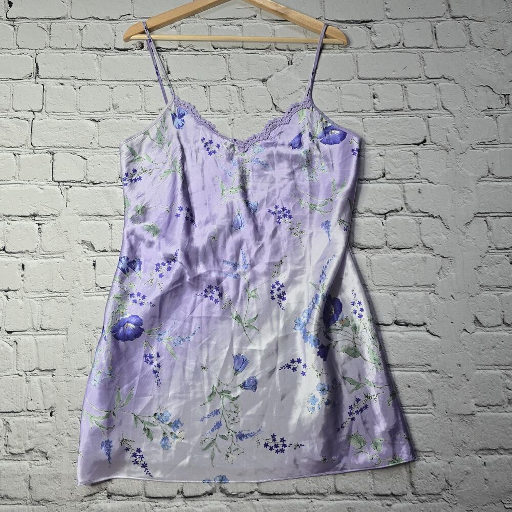 Vintage Angelique Lavender Floral Lace‎ Accent 90s Slip Dress Size L?